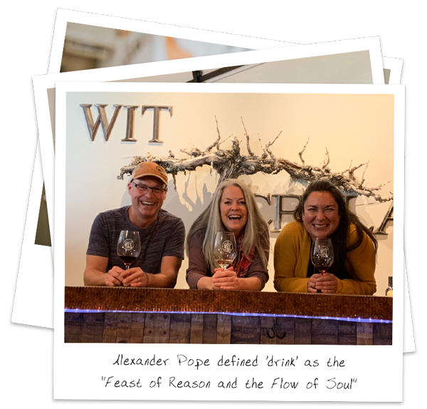Flint, Gina, & Cat Smiling with Wine