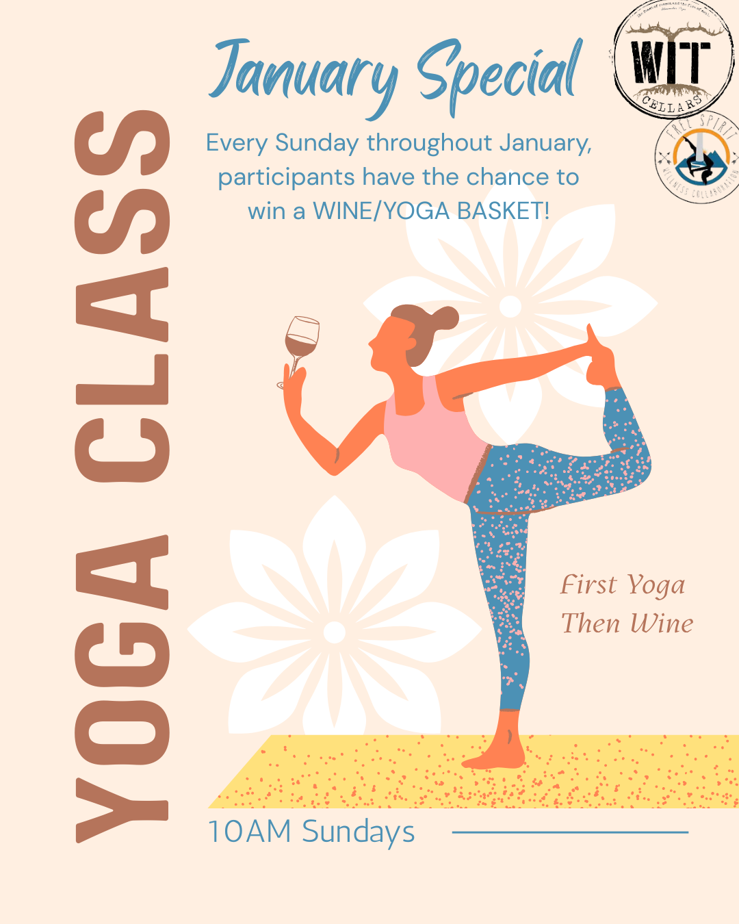 January yoga class with wine prize.