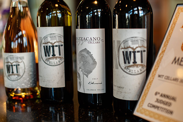 Assorted wine bottles on display.