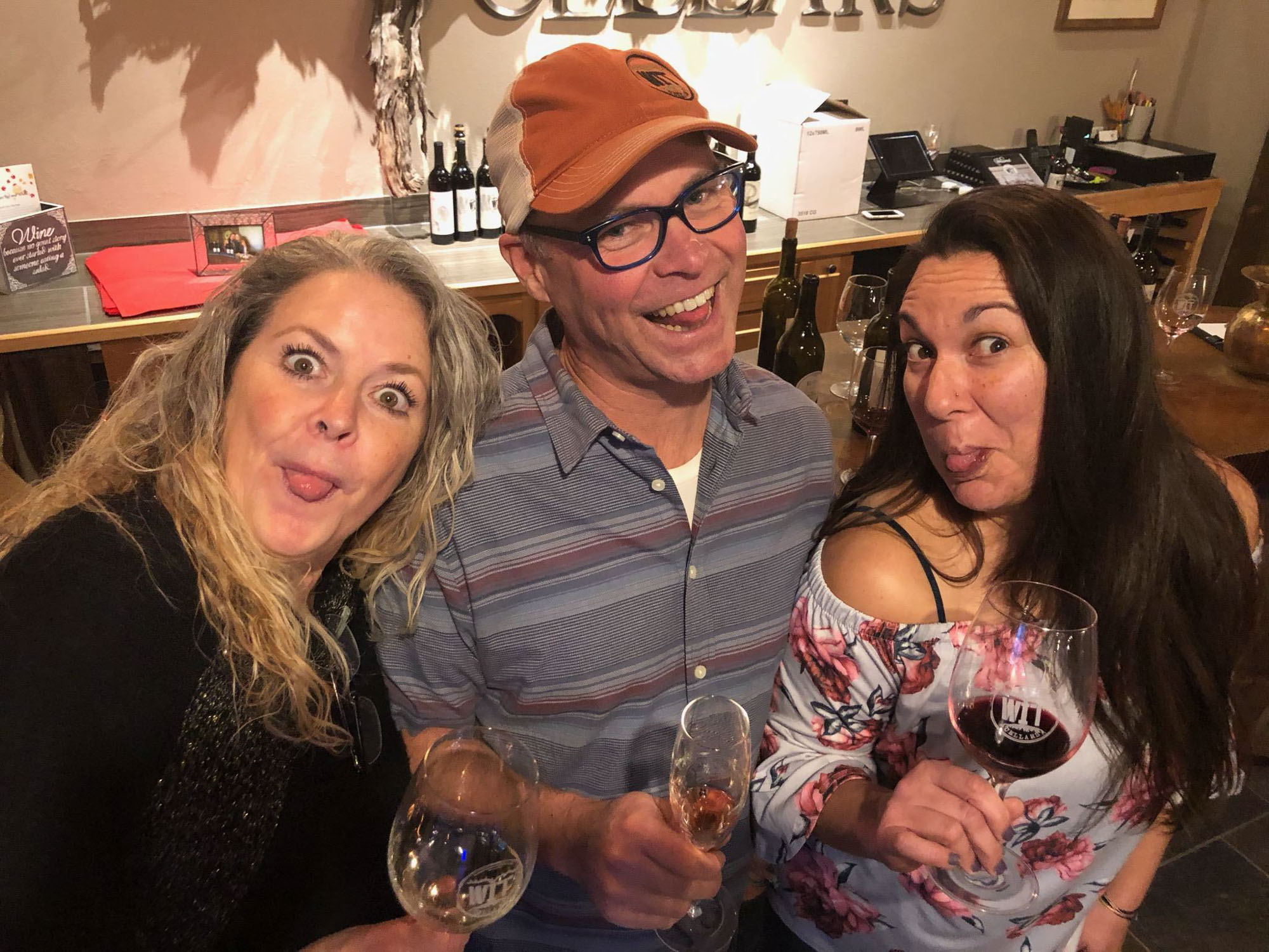 WIT trio3 silly Friends making funny faces at wine tasting event