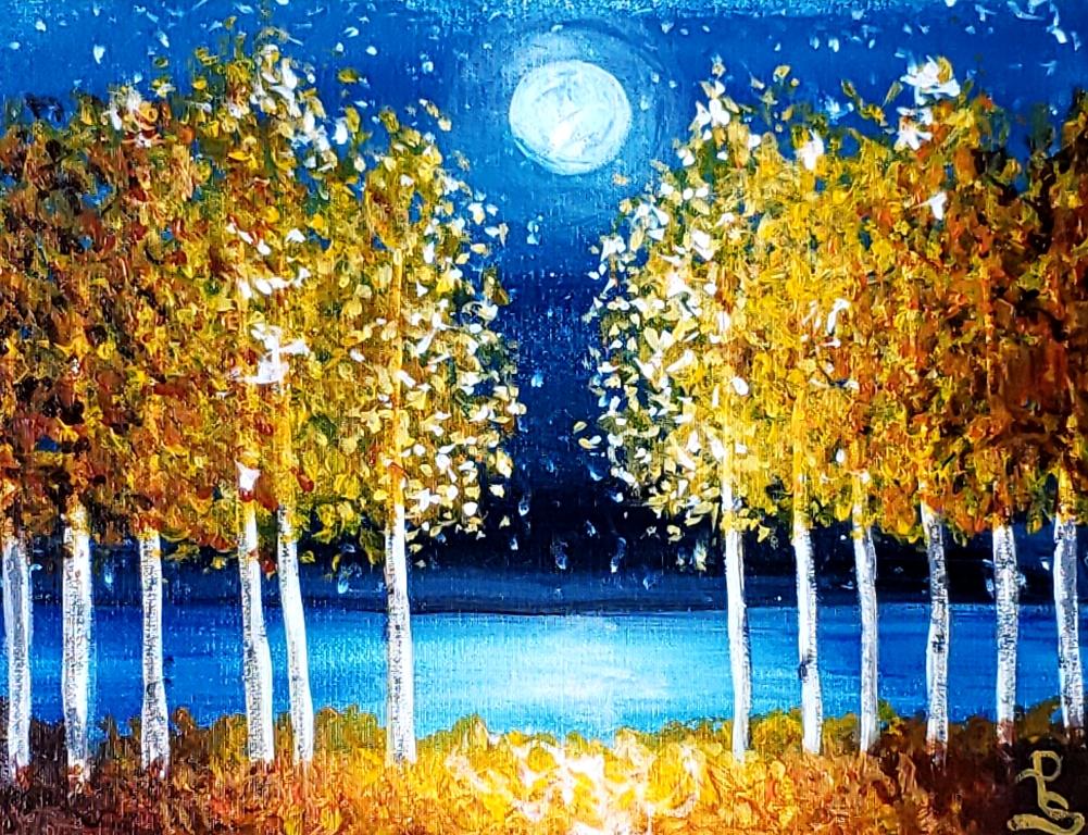 Harvest-Moom-in-Autumn-sm-1 Moonlit autumn trees by a lake