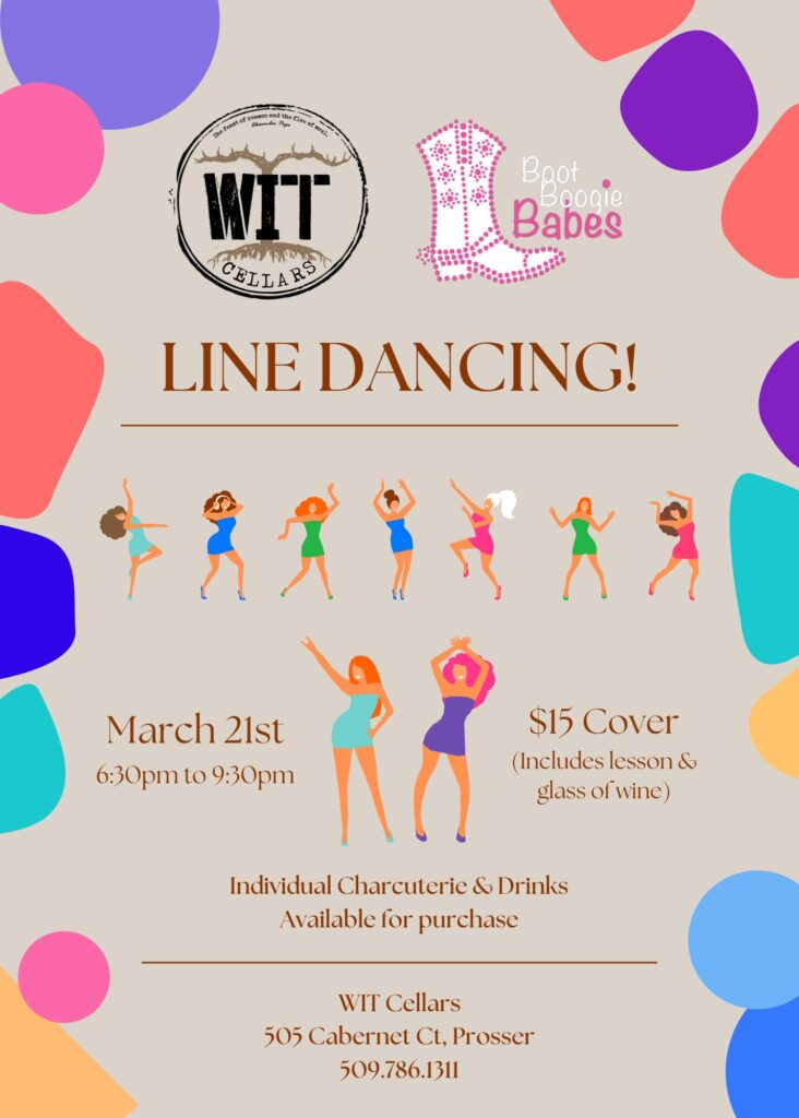 Line-Dancing-Flyer-March-2025 Line dancing event at WIT Cellars, March 21st.