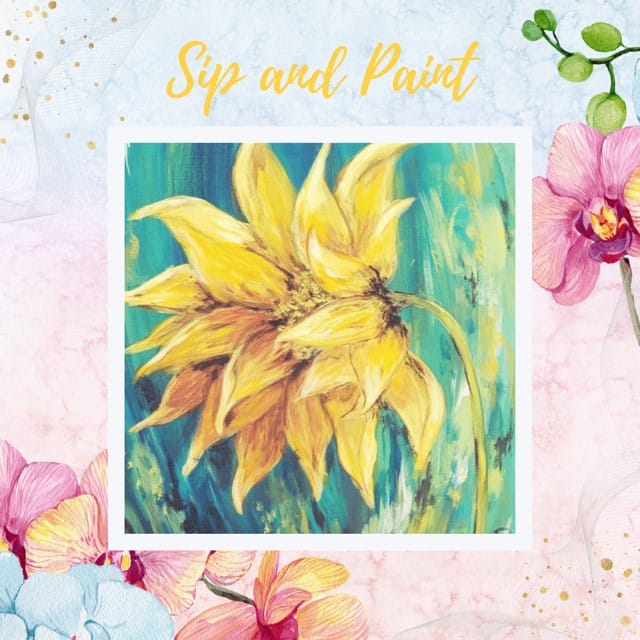 Sunflower painting with floral border.