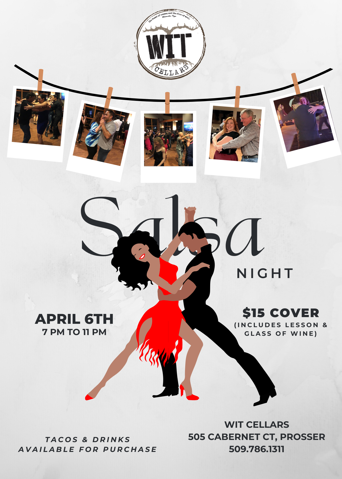 Salsa night event at WIT Cellars, April 6th.