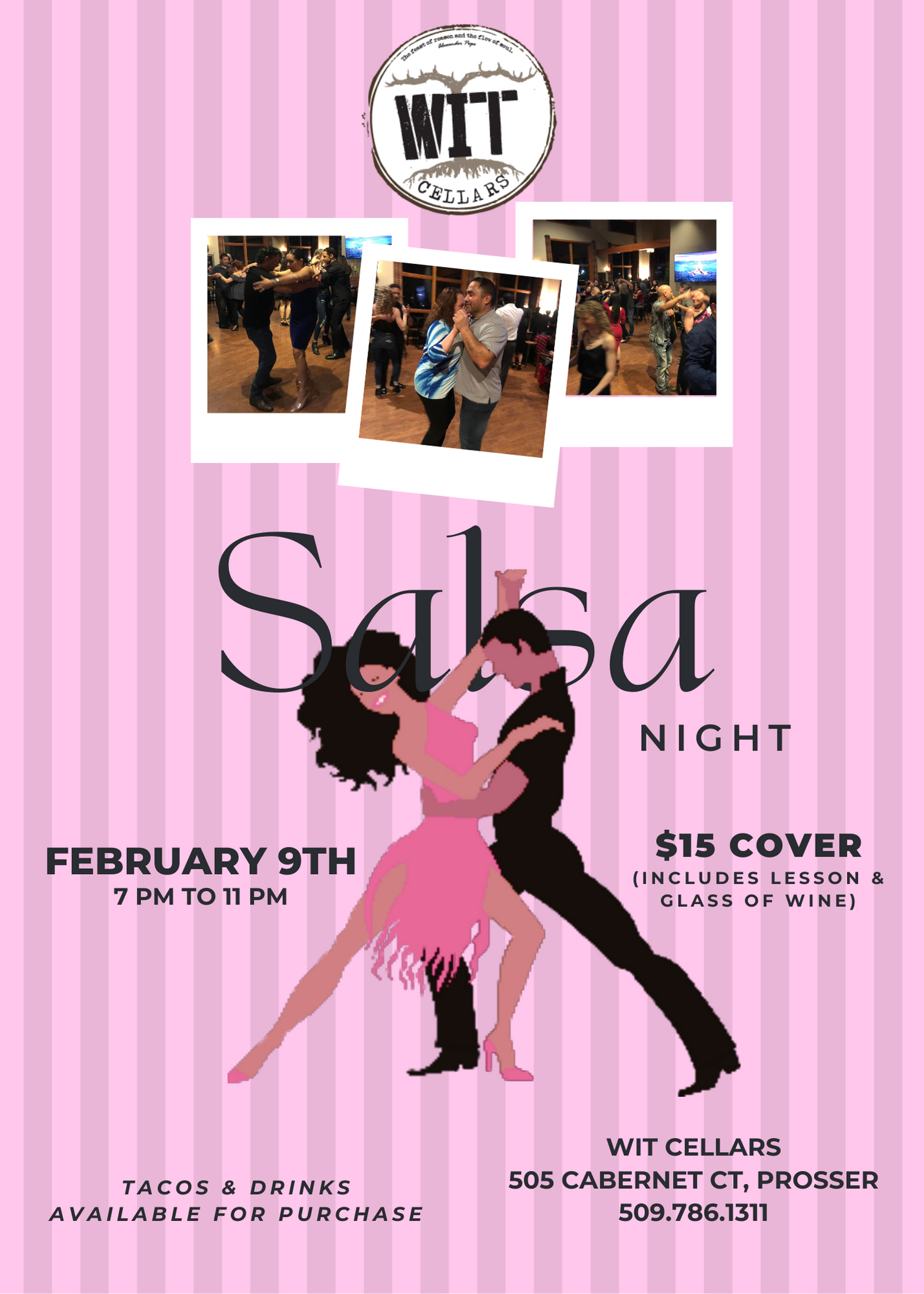 Salsa night event at WIT Cellars, February 9th.
