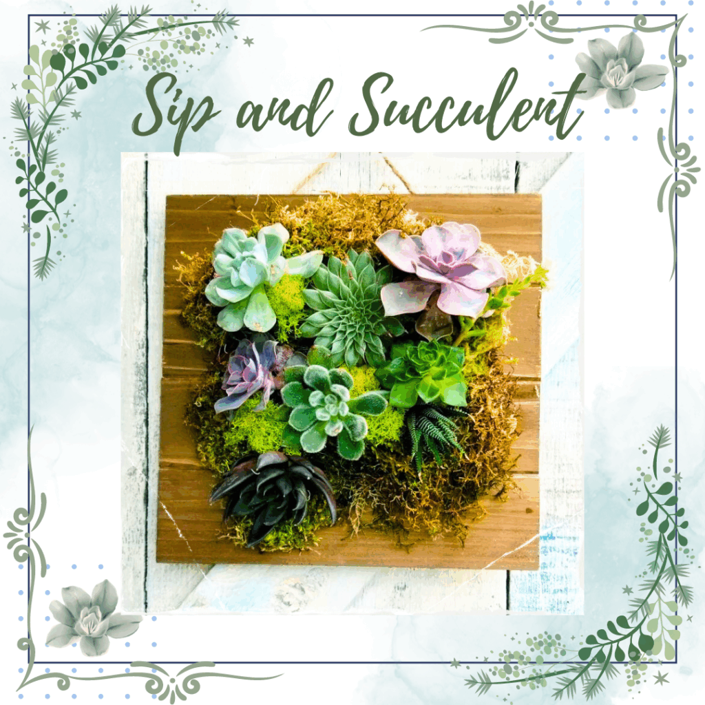 Colorful succulent arrangement on wooden board