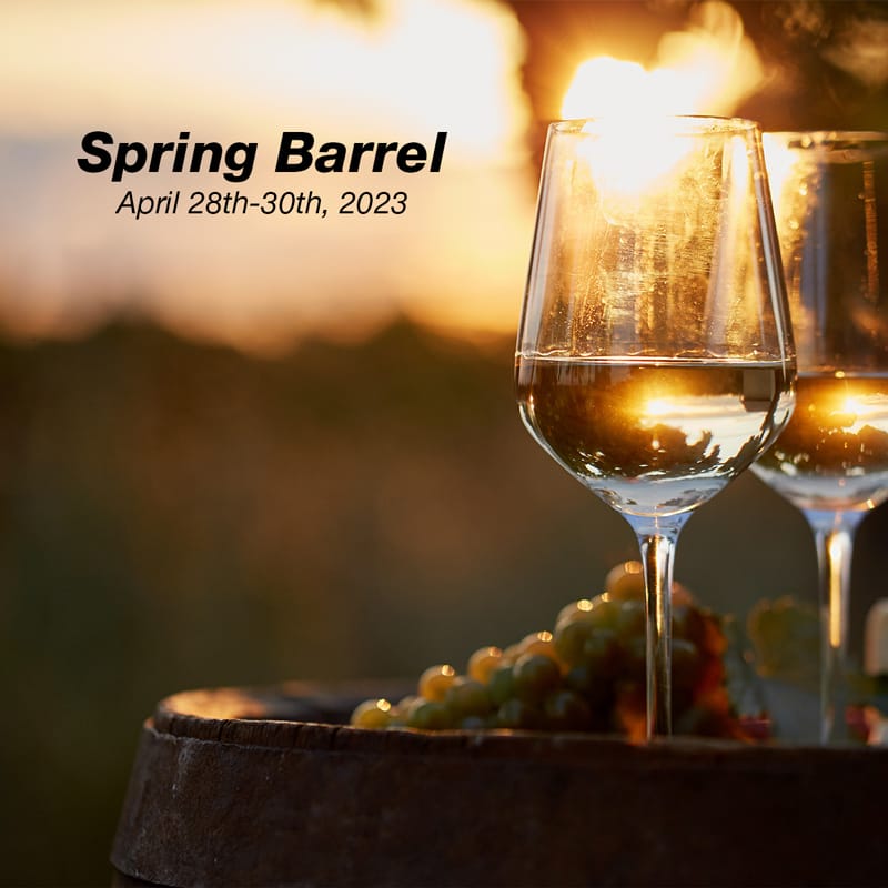 Spring Barrel wine event with sunset view.