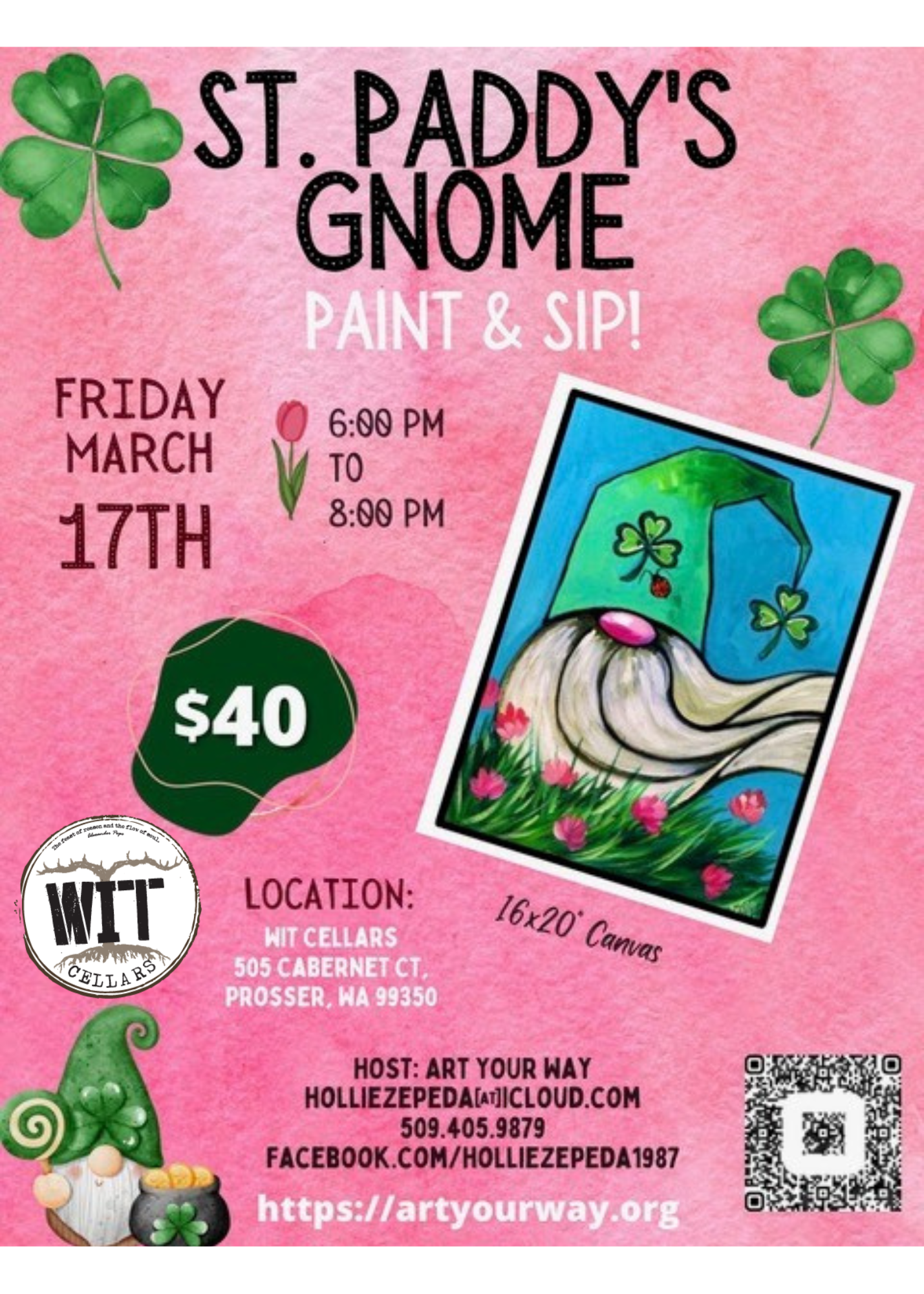 St. Paddy's paint and sip event poster.