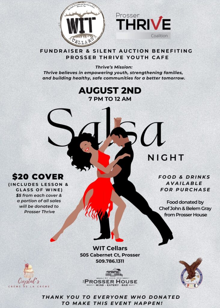 Fundraiser salsa night poster for Prosser Thrive Cafe.