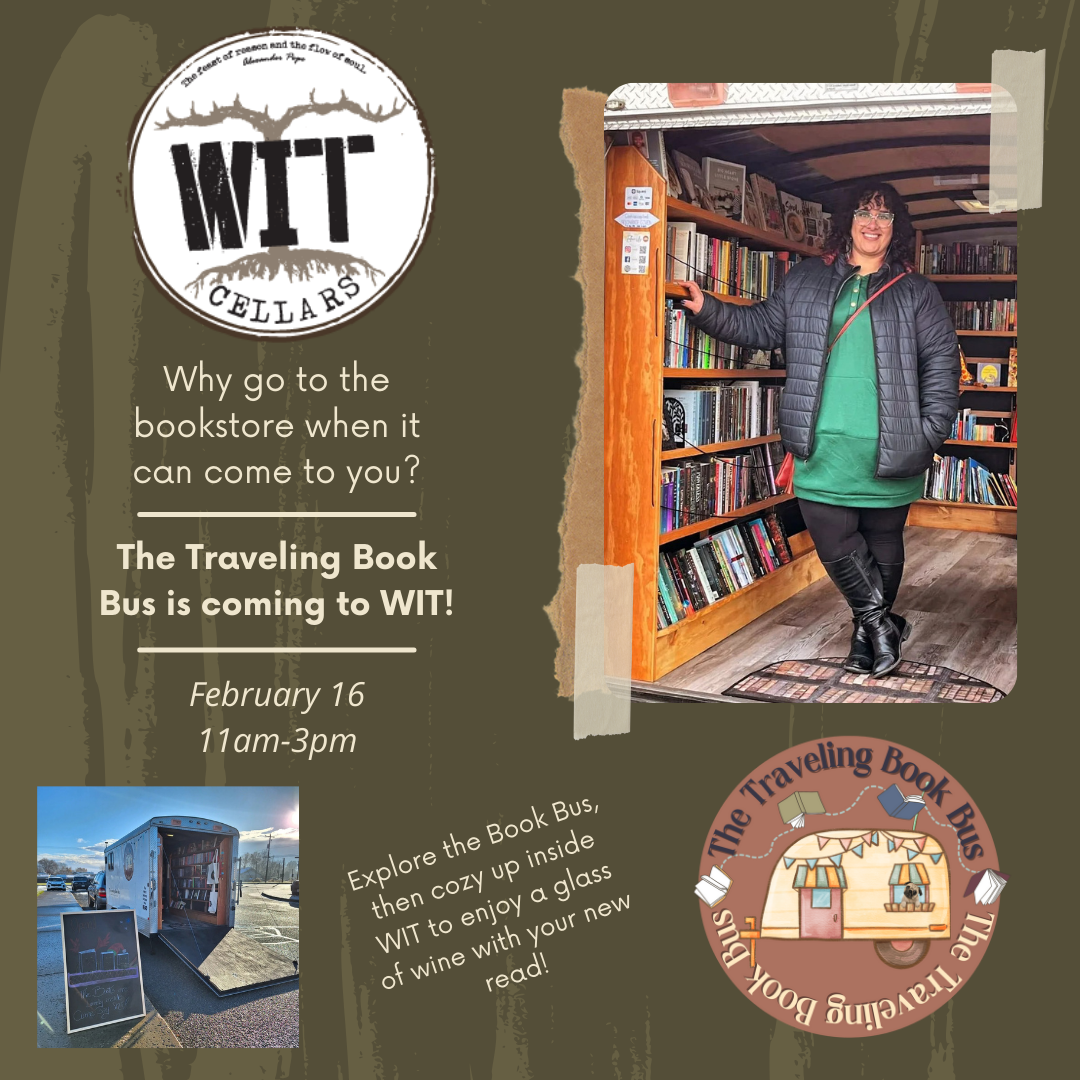 Traveling Book Bus event at WIT Cellars, February 16.