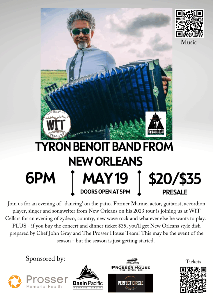 Tyron Benoit Band performing at WIT Cellars May 19.