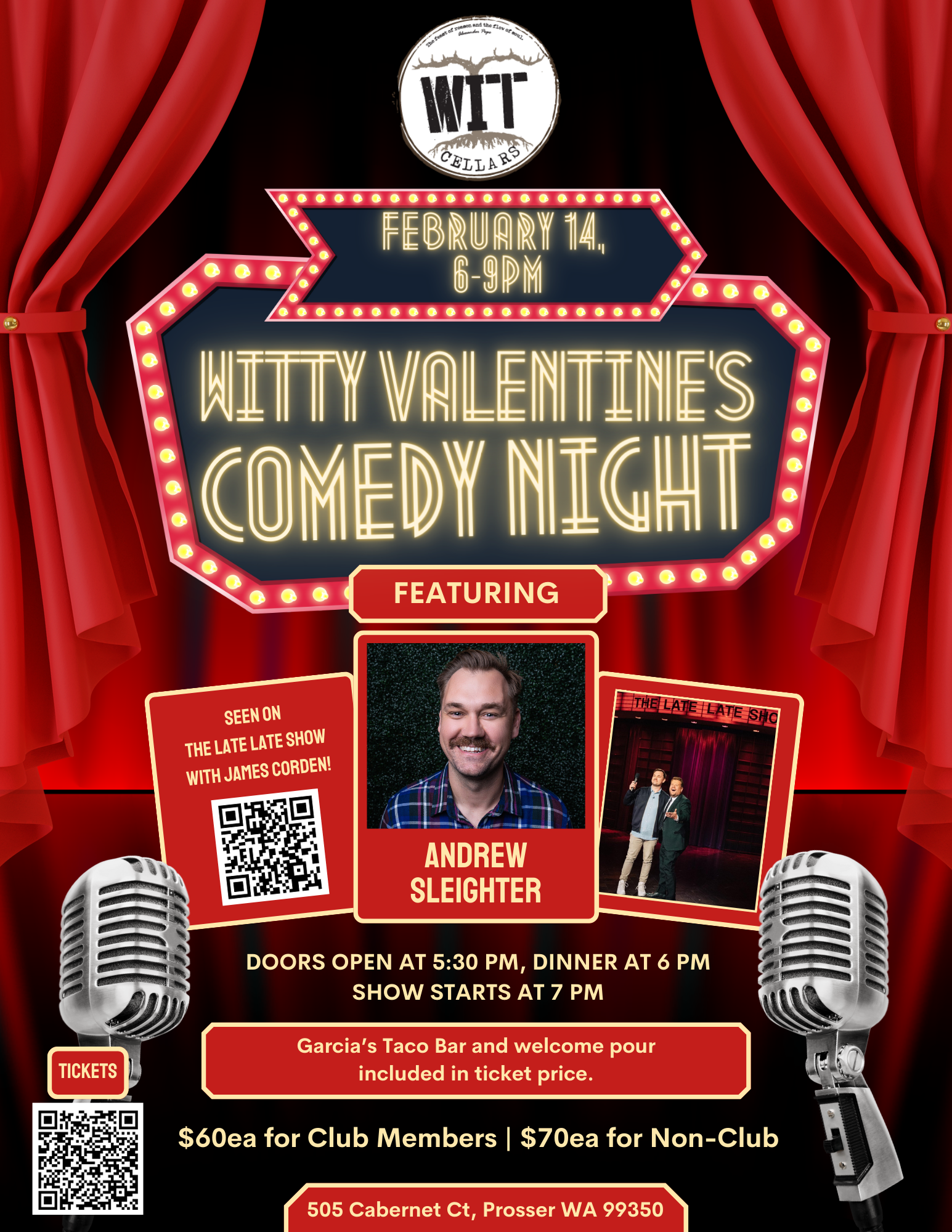 Valentine's comedy night event with Andrew Sleighter.