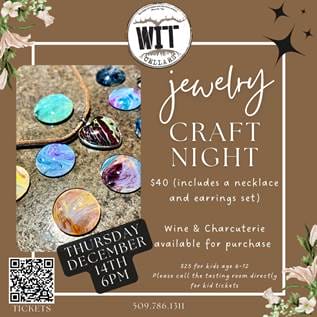 Jewelry craft night event with wine and charcuterie.