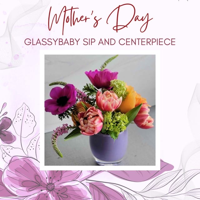 Mother's Day floral centerpiece in purple vase