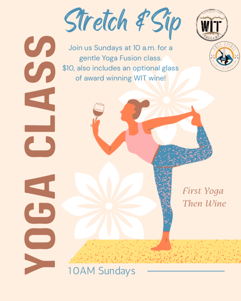 Yoga class with wine Sundays at 10 a.m.