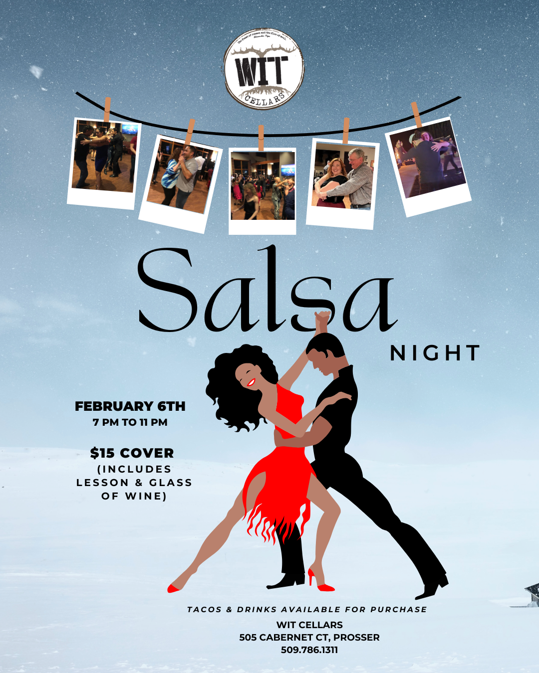 Salsa night event at Wit Cellars February 6th.