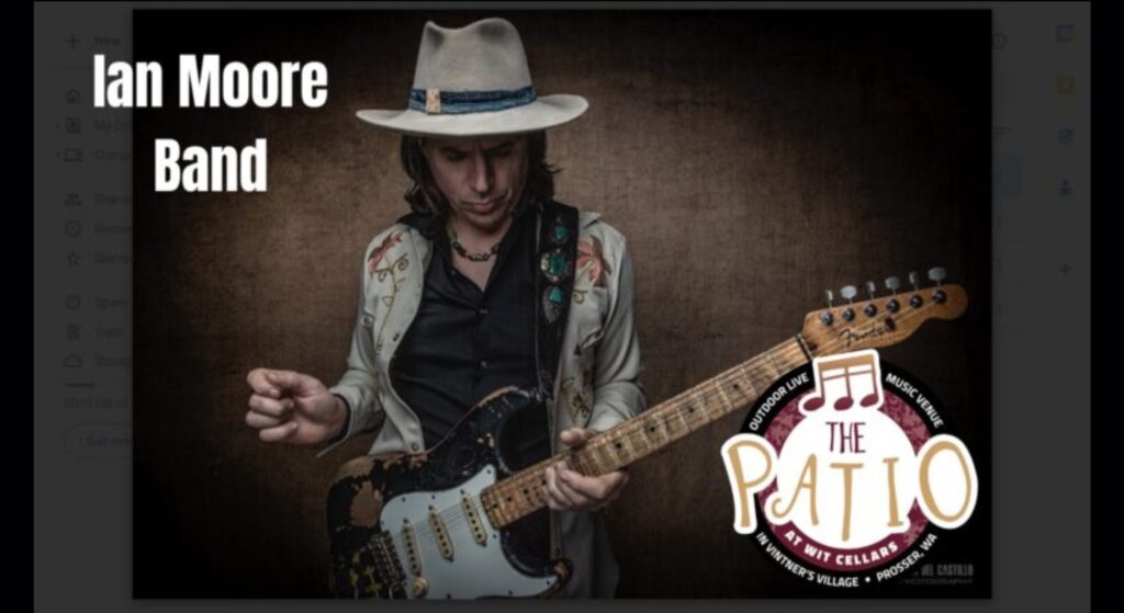 Musician playing electric guitar promotional poster