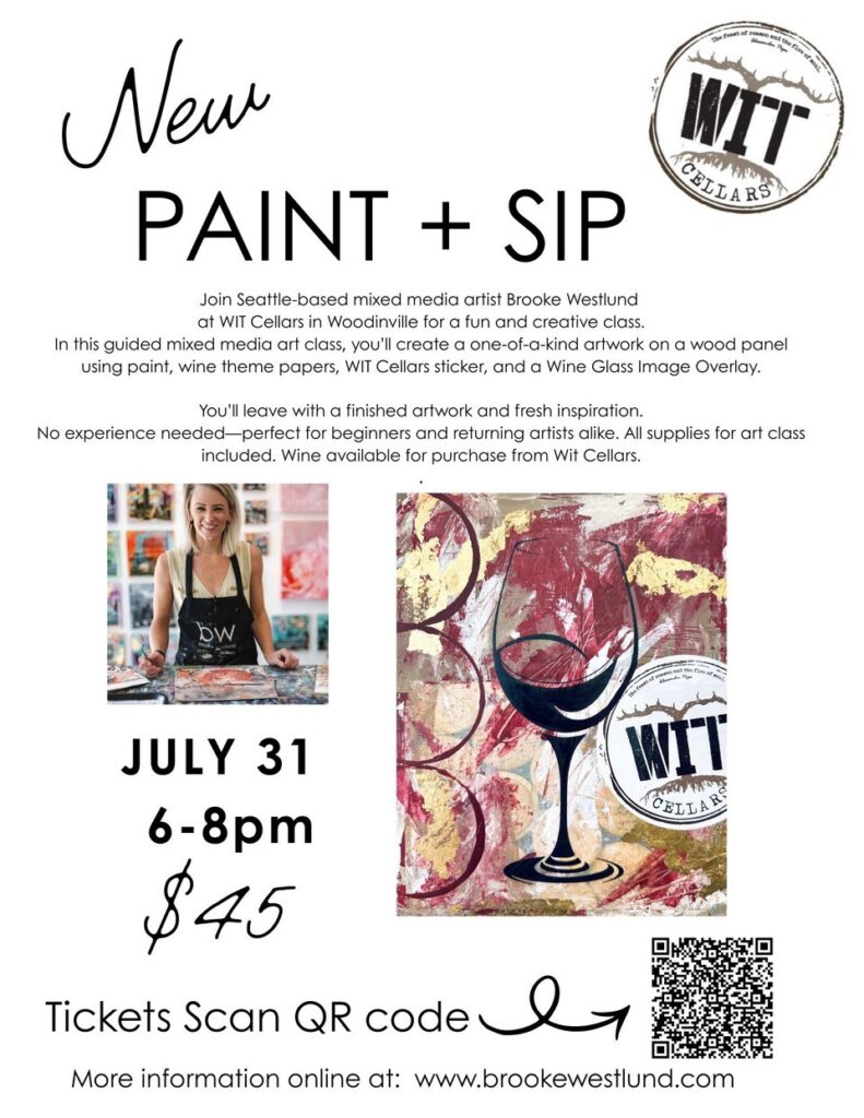 Paint and sip event flyer with wine art