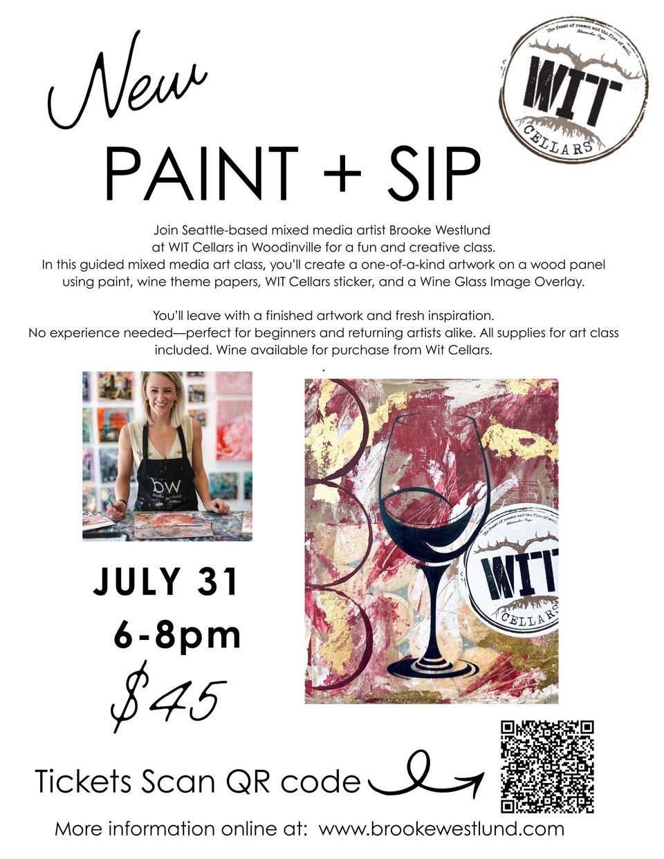 Paint and sip event flyer with wine art
