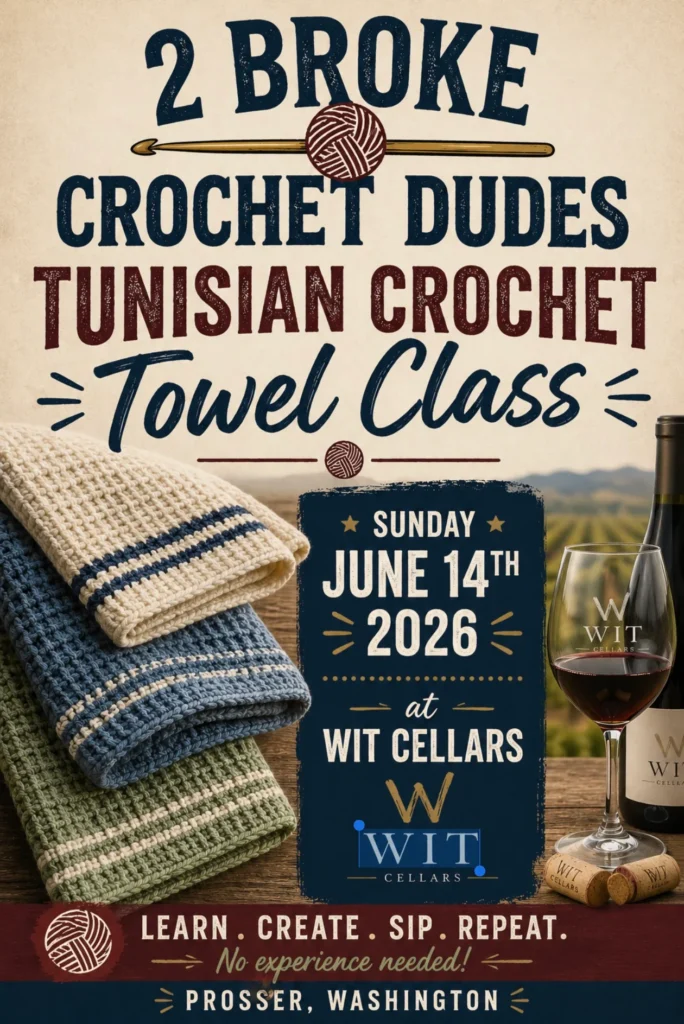 Tunisian crochet towel class event poster