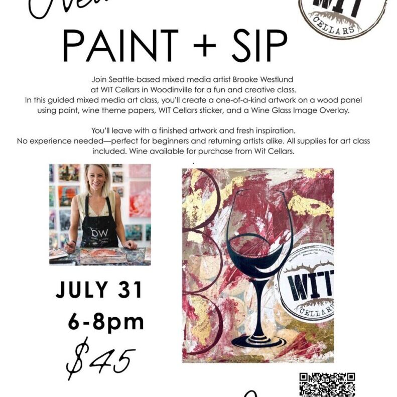Paint and sip event flyer with wine art