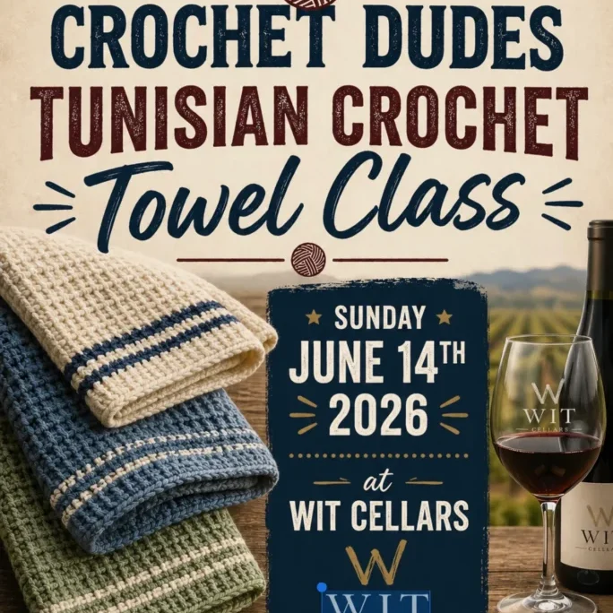 Tunisian crochet towel class event poster