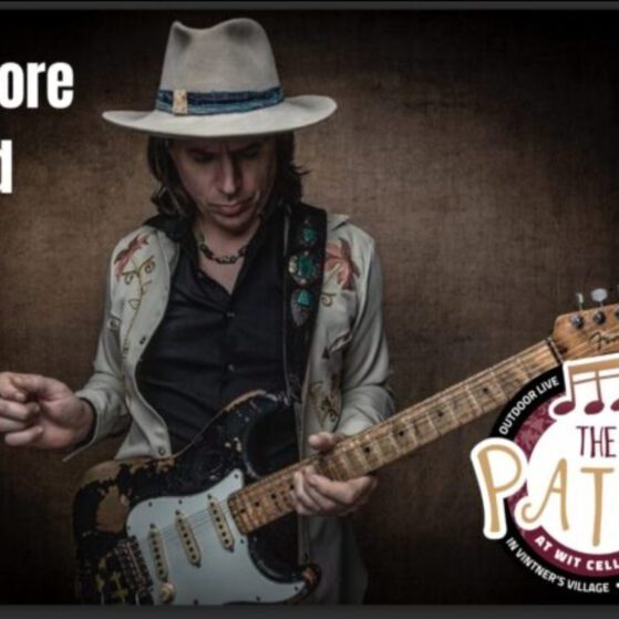 Musician playing electric guitar promotional poster
