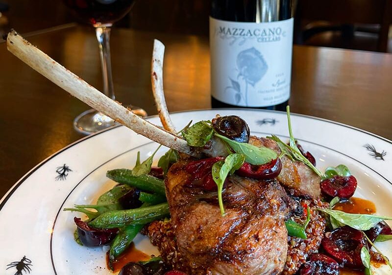 Lamb chops with vegetables and wine pairing